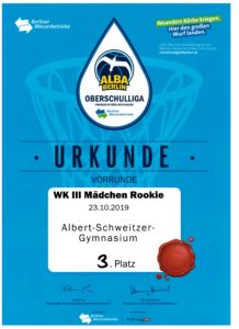 ALBA Urkunde Oberschulliga Vorrunde Mädchen Platz 3